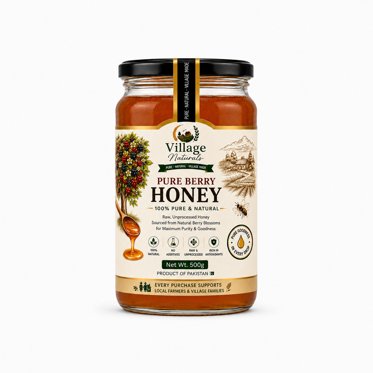Village Naturals Pure Berry Honey – Raw & Natural Berry Blossom Honey | 500g
