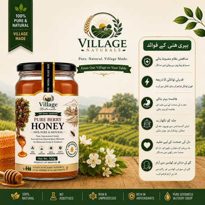 Village Naturals Pure Berry Honey – Raw & Natural Berry Blossom Honey | 500g