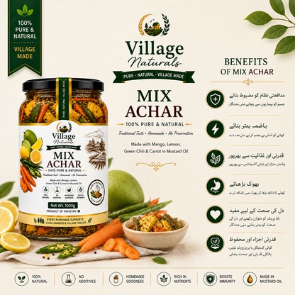 Village Naturals Mix Achar – Traditional Homemade Pickle in Mustard Oil | 1kg